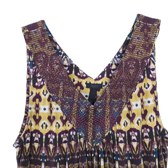 Soma Casual Dress Small Modal Brown, Gold, Teal with Brown Sequin Comfy Soft - Picture 3 of 4
